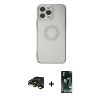 MARSİLYAN™- iPhone 13 Pro Max Kılıf Kutup Klasik - Şeffaf 360 Full Body Arka Koruyucu + Raze Metal Kamera Lens - GD