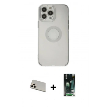 MARSİLYAN™- iPhone 13 Pro Max Kılıf Kutup Klasik - Şeffaf 360 Full Body Arka Koruyucu + Rainbow Kamera Lens Koruma Cam - REGD
