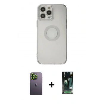 MARSİLYAN™- iPhone 13 Pro Max Kılıf Kutup Klasik - Şeffaf 360 Full Body Arka Koruyucu + Neon Fosforlu Kamera Lens - YL