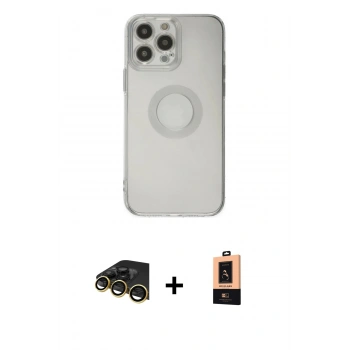 MARSİLYAN™- iPhone 13 Pro Max Kılıf Kutup Klasik - Şeffaf Maxco Cam Ekran Koruyucu + Raze Metal Kamera Lens - GD