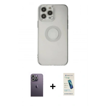 MARSİLYAN™- iPhone 13 Pro Max Kılıf Kutup Klasik - Şeffaf Pasifik Cam Ekran Koruyucu + Neon Fosforlu Kamera Lens - BZ