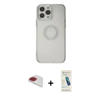 MARSİLYAN™- iPhone 13 Pro Max Kılıf Kutup Klasik - Şeffaf Pasifik Cam Ekran Koruyucu + Pers Alüminyum Kamera Lens - KI