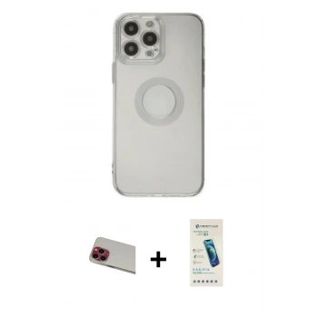 MARSİLYAN™- iPhone 13 Pro Max Kılıf Kutup Klasik - Şeffaf Pasifik Cam Ekran Koruyucu + Rainbow Kamera Lens Koruma Cam - KI