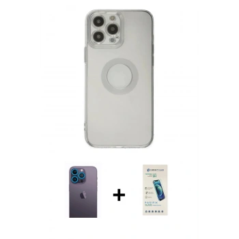 MARSİLYAN™- iPhone 13 Pro Max Kılıf Kutup Klasik - Şeffaf Pasifik Cam Ekran Koruyucu + Neon Fosforlu Kamera Lens - MI