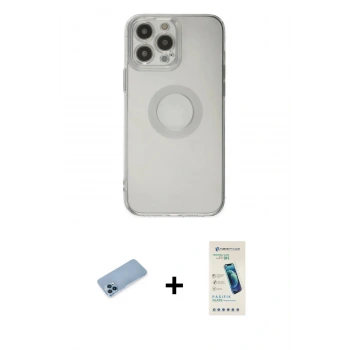 MARSİLYAN™- iPhone 13 Pro Max Kılıf Kutup Klasik - Şeffaf Pasifik Cam Ekran Koruyucu + Shine Kamera Lens Koruma Cam - MI