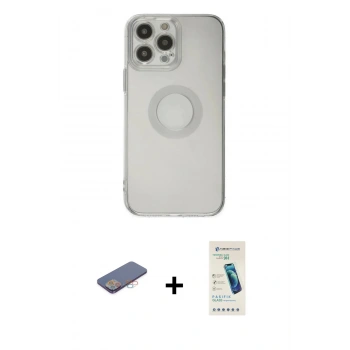 MARSİLYAN™- iPhone 13 Pro Max Kılıf Kutup Klasik - Şeffaf Pasifik Cam Ekran Koruyucu + Renkli Kamera Lens Koruma Cam - PE