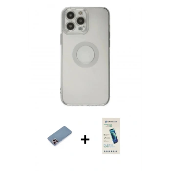MARSİLYAN™- iPhone 13 Pro Max Kılıf Kutup Klasik - Şeffaf Pasifik Cam Ekran Koruyucu + Shine Kamera Lens Koruma Cam - PE