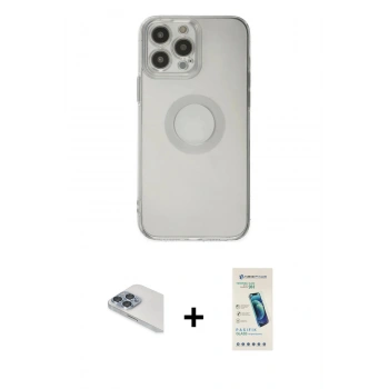 MARSİLYAN™- iPhone 13 Pro Max Kılıf Kutup Klasik - Şeffaf Pasifik Cam Ekran Koruyucu + Pers Alüminyum Kamera Lens - SABE