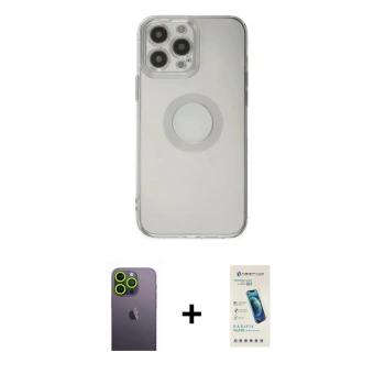 MARSİLYAN™- iPhone 13 Pro Max Kılıf Kutup Klasik - Şeffaf Pasifik Cam Ekran Koruyucu + Neon Fosforlu Kamera Lens - YL