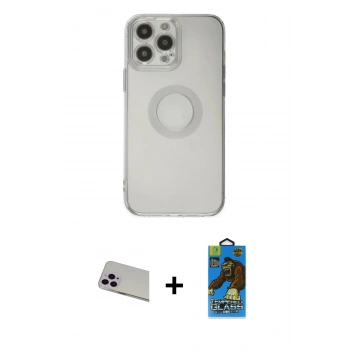 MARSİLYAN™- iPhone 13 Pro Max Kılıf Kutup Klasik - Siyah 18D Cam Ekran Koruyucu + Rainbow Kamera Lens Koruma Cam - MR