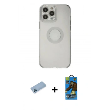 MARSİLYAN™- iPhone 13 Pro Max Kılıf Kutup Klasik - Siyah 18D Cam Ekran Koruyucu + Shine Kamera Lens Koruma Cam - MI