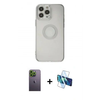 MARSİLYAN™- iPhone 13 Pro Max Kılıf Kutup Klasik - Siyah 3D Antistatik Cam Ekran Koruyucu + Neon Fosforlu Kamera Lens - YL