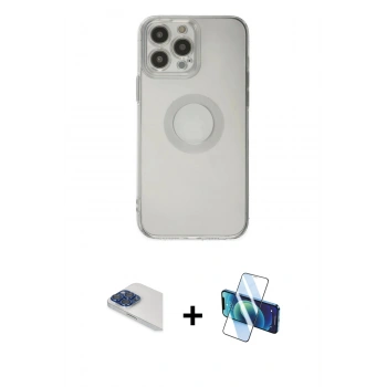 MARSİLYAN™- iPhone 13 Pro Max Kılıf Kutup Klasik - Siyah 3D Antistatik Cam Ekran Koruyucu + Pers Alüminyum Kamera Lens - LT
