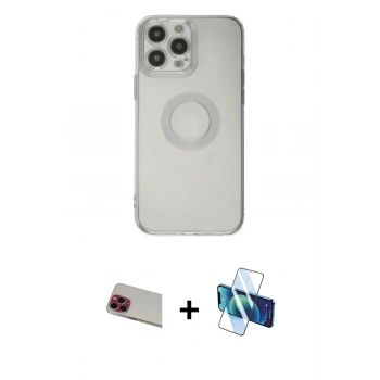MARSİLYAN™- iPhone 13 Pro Max Kılıf Kutup Klasik - Siyah 3D Antistatik Cam Ekran Koruyucu + Rainbow Kamera Lens Koruma Cam - KI