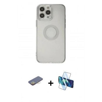 MARSİLYAN™- iPhone 13 Pro Max Kılıf Kutup Klasik - Siyah 3D Antistatik Cam Ekran Koruyucu + Renkli Kamera Lens Koruma Cam - SI