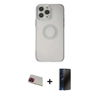 MARSİLYAN™- iPhone 13 Pro Max Kılıf Kutup Klasik - Siyah 3D Antistatik Hayalet Cam Ekran Koruyucu + Rainbow Kamera Lens Koruma Cam - KI