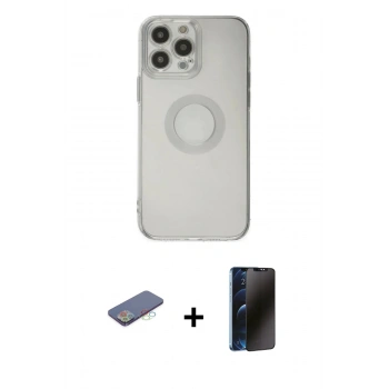 MARSİLYAN™- iPhone 13 Pro Max Kılıf Kutup Klasik - Siyah 3D Antistatik Hayalet Cam Ekran Koruyucu + Renkli Kamera Lens Koruma Cam - MI