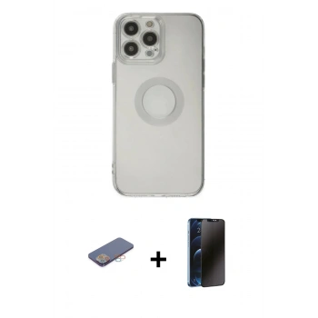 MARSİLYAN™- iPhone 13 Pro Max Kılıf Kutup Klasik - Siyah 3D Antistatik Hayalet Cam Ekran Koruyucu + Renkli Kamera Lens Koruma Cam - PE