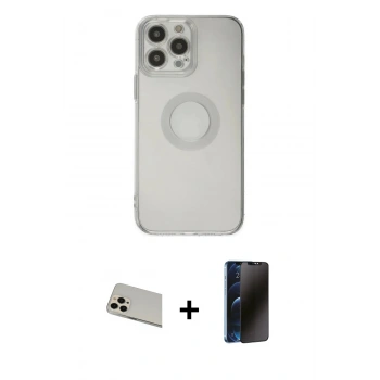 MARSİLYAN™- iPhone 13 Pro Max Kılıf Kutup Klasik - Siyah 3D Antistatik Hayalet Cam Ekran Koruyucu + Rainbow Kamera Lens Koruma Cam - REGD