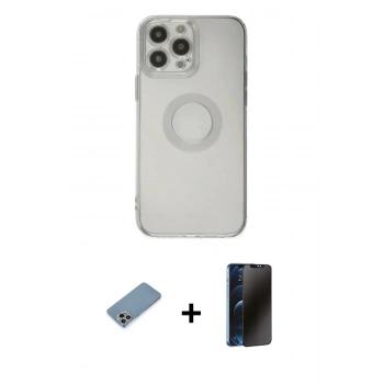 MARSİLYAN™- iPhone 13 Pro Max Kılıf Kutup Klasik - Siyah 3D Antistatik Hayalet Cam Ekran Koruyucu + Shine Kamera Lens Koruma Cam - GI