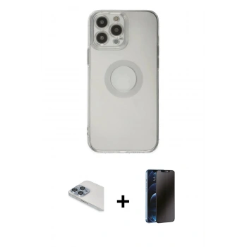 MARSİLYAN™- iPhone 13 Pro Max Kılıf Kutup Klasik - Siyah 3D Antistatik Hayalet Cam Ekran Koruyucu + Pers Alüminyum Kamera Lens - SABE