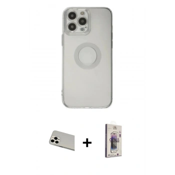 MARSİLYAN™- iPhone 13 Pro Max Kılıf Kutup Klasik - Siyah Bilvis 3D Cam Ekran Koruyucu + Rainbow Kamera Lens Koruma Cam - BZ