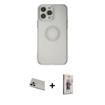 MARSİLYAN™- iPhone 13 Pro Max Kılıf Kutup Klasik - Siyah Bilvis 3D Cam Ekran Koruyucu + Rainbow Kamera Lens Koruma Cam - REGD