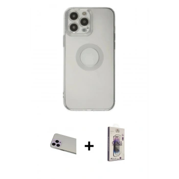 MARSİLYAN™- iPhone 13 Pro Max Kılıf Kutup Klasik - Siyah Bilvis 3D Cam Ekran Koruyucu + Rainbow Kamera Lens Koruma Cam - MR