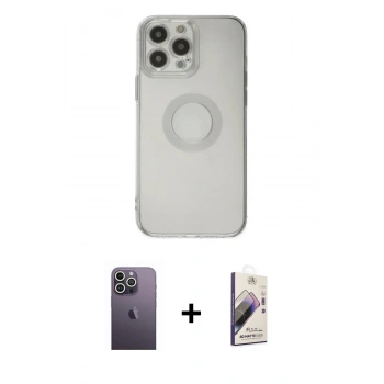 MARSİLYAN™- iPhone 13 Pro Max Kılıf Kutup Klasik - Siyah Bilvis 3D Mat Cam Ekran Koruyucu + Neon Fosforlu Kamera Lens - BZ