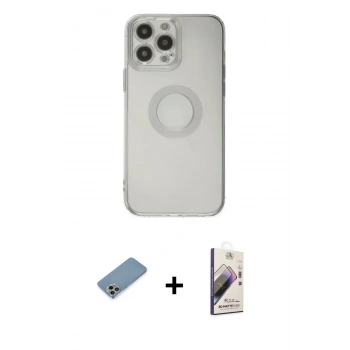 MARSİLYAN™- iPhone 13 Pro Max Kılıf Kutup Klasik - Siyah Bilvis 3D Mat Cam Ekran Koruyucu + Shine Kamera Lens Koruma Cam - GI