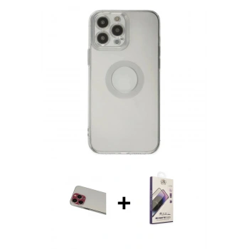 MARSİLYAN™- iPhone 13 Pro Max Kılıf Kutup Klasik - Siyah Bilvis 3D Mat Cam Ekran Koruyucu + Rainbow Kamera Lens Koruma Cam - KI