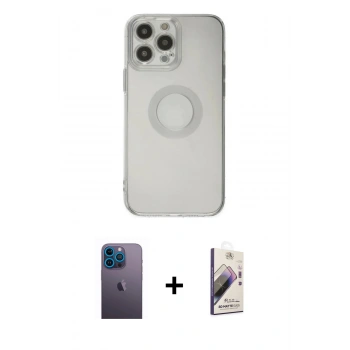 MARSİLYAN™- iPhone 13 Pro Max Kılıf Kutup Klasik - Siyah Bilvis 3D Mat Cam Ekran Koruyucu + Neon Fosforlu Kamera Lens - MI