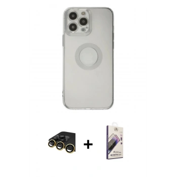 MARSİLYAN™- iPhone 13 Pro Max Kılıf Kutup Klasik - Siyah Bilvis 3D Mat Cam Ekran Koruyucu + Raze Metal Kamera Lens - GD