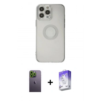 MARSİLYAN™- iPhone 13 Pro Max Kılıf Kutup Klasik - Siyah Bilvis 5in1 3D Magic Cam Ekran Koruyucu + Neon Fosforlu Kamera Lens - YL