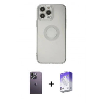 MARSİLYAN™- iPhone 13 Pro Max Kılıf Kutup Klasik - Siyah Bilvis 5in1 3D Magic Cam Ekran Koruyucu + Neon Fosforlu Kamera Lens - BZ