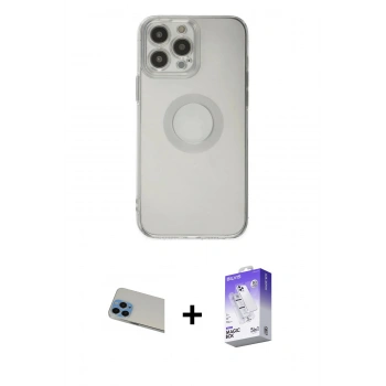 MARSİLYAN™- iPhone 13 Pro Max Kılıf Kutup Klasik - Siyah Bilvis 5in1 3D Magic Cam Ekran Koruyucu + Rainbow Kamera Lens Koruma Cam - MI