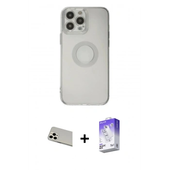 MARSİLYAN™- iPhone 13 Pro Max Kılıf Kutup Klasik - Siyah Bilvis 5in1 3D Magic Cam Ekran Koruyucu + Rainbow Kamera Lens Koruma Cam - BZ