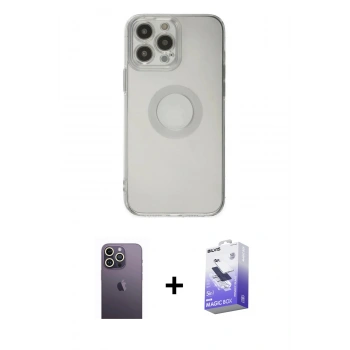 MARSİLYAN™- iPhone 13 Pro Max Kılıf Kutup Klasik - Siyah Bilvis 5in1 5D Magic Hayalet Cam Ekran Koruyucu + Neon Fosforlu Kamera Lens - BZ