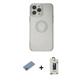 MARSİLYAN™- iPhone 13 Pro Max Kılıf Kutup Klasik - Siyah Bilvis Hayalet Cam Ekran Koruyucu + Shine Kamera Lens Koruma Cam - PE