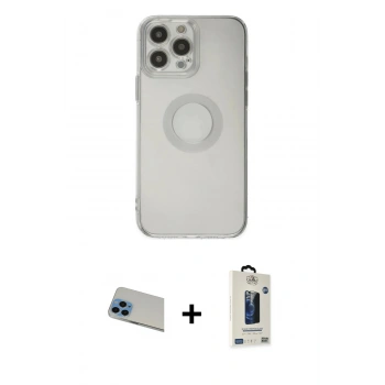MARSİLYAN™- iPhone 13 Pro Max Kılıf Kutup Klasik - Siyah Bilvis Hayalet Cam Ekran Koruyucu + Rainbow Kamera Lens Koruma Cam - MI