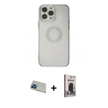 MARSİLYAN™- iPhone 13 Pro Max Kılıf Kutup Klasik - Siyah Bilvis Hayalet Cam Ekran Koruyucu + Rainbow Kamera Lens Koruma Cam - MI