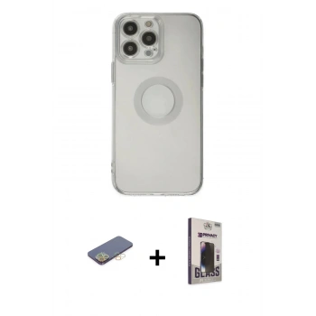 MARSİLYAN™- iPhone 13 Pro Max Kılıf Kutup Klasik - Siyah Bilvis Hayalet Cam Ekran Koruyucu + Renkli Kamera Lens Koruma Cam - SI