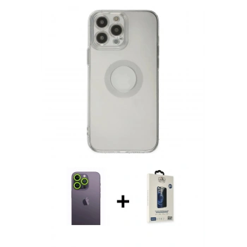 MARSİLYAN™- iPhone 13 Pro Max Kılıf Kutup Klasik - Siyah Bilvis Hayalet Cam Ekran Koruyucu + Neon Fosforlu Kamera Lens - YL