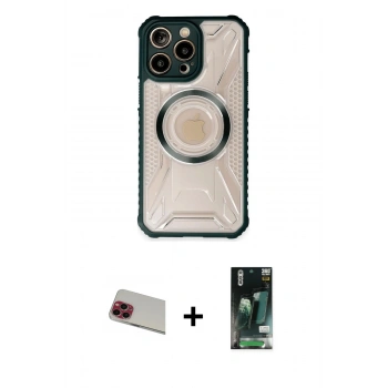 MARSİLYAN™- iPhone 13 Pro Max Kılıf Kutup Modern - Şeffaf 360 Full Body Arka Koruyucu + Rainbow Kamera Lens Koruma Cam - KI