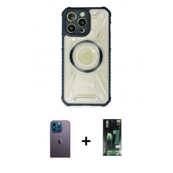 MARSİLYAN™- iPhone 13 Pro Max Kılıf Kutup Modern - Şeffaf 360 Full Body Arka Koruyucu + Neon Fosforlu Kamera Lens - MI