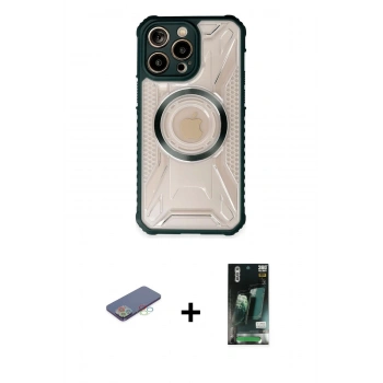 MARSİLYAN™- iPhone 13 Pro Max Kılıf Kutup Modern - Şeffaf 360 Full Body Arka Koruyucu + Renkli Kamera Lens Koruma Cam - MI