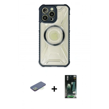 MARSİLYAN™- iPhone 13 Pro Max Kılıf Kutup Modern - Şeffaf 360 Full Body Arka Koruyucu + Renkli Kamera Lens Koruma Cam - YL