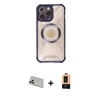 MARSİLYAN™- iPhone 13 Pro Max Kılıf Kutup Modern - Şeffaf Maxco Cam Ekran Koruyucu + Rainbow Kamera Lens Koruma Cam - BZ