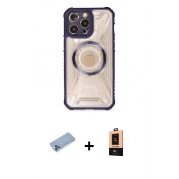 MARSİLYAN™- iPhone 13 Pro Max Kılıf Kutup Modern - Şeffaf Maxco Cam Ekran Koruyucu + Shine Kamera Lens Koruma Cam - MI