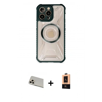 MARSİLYAN™- iPhone 13 Pro Max Kılıf Kutup Modern - Şeffaf Maxco Cam Ekran Koruyucu + Rainbow Kamera Lens Koruma Cam - REGD